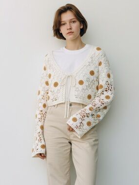 moon & madison Daisey Crochet Tie-Front Cropped Cardigan